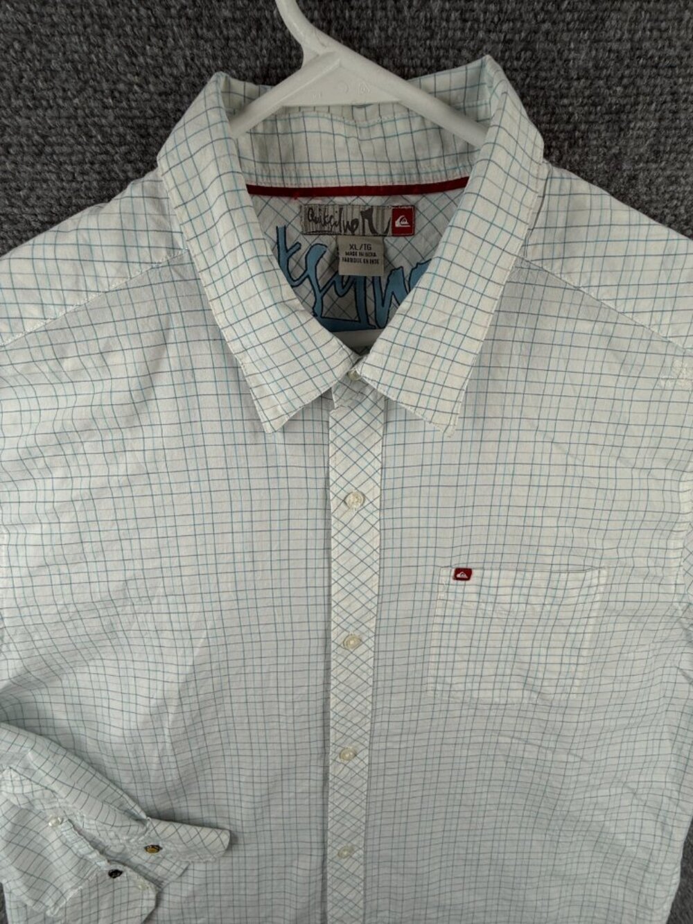 Quiksilver Quicksilver Button Up Shirt Men Long Sleeve Blue Check XL Point